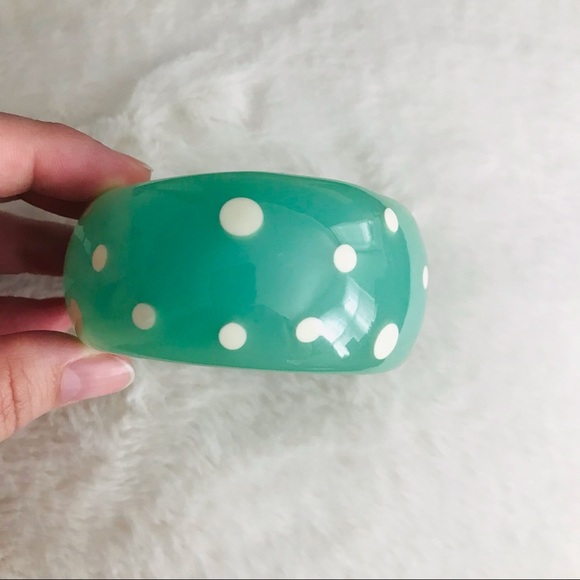 Vintage Chunky Bangle Bracelet Polka Dots green teal white - Picture 6 of 10